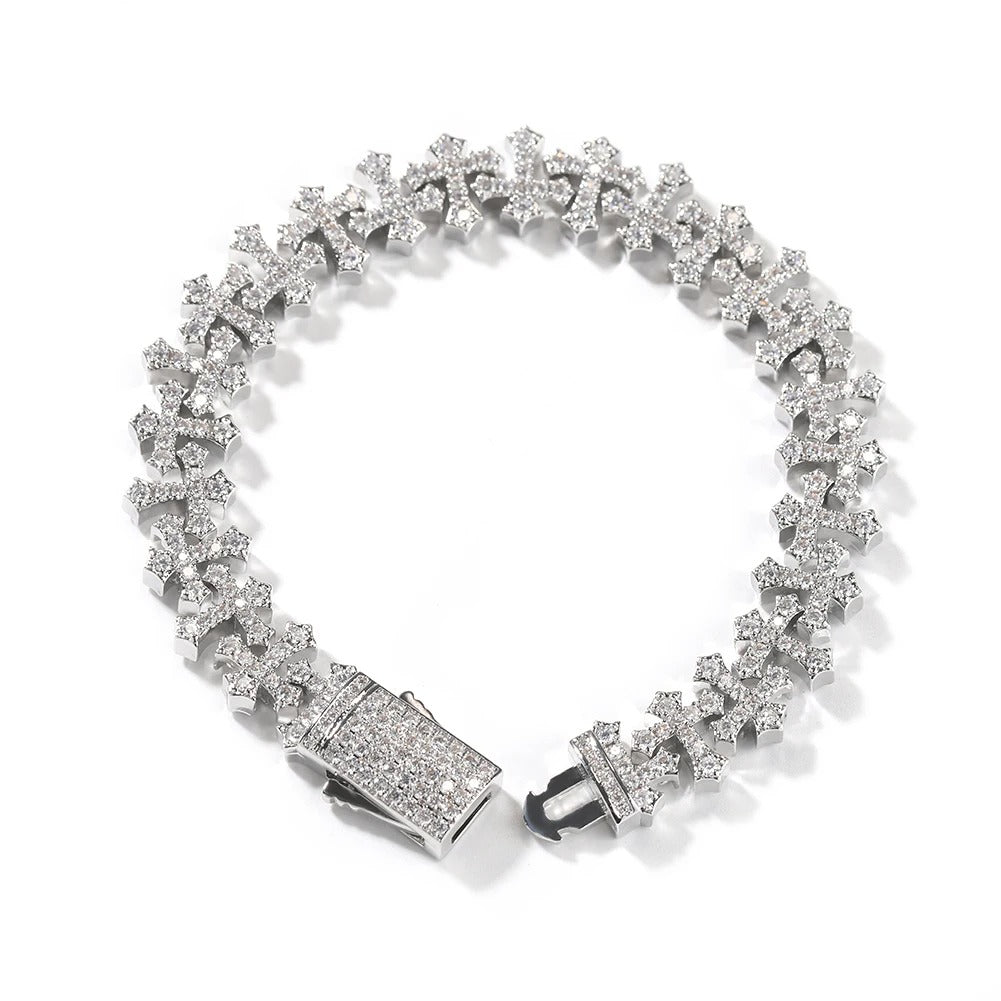 Iced out cross bracelet