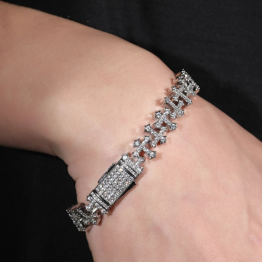 Iced out cross bracelet